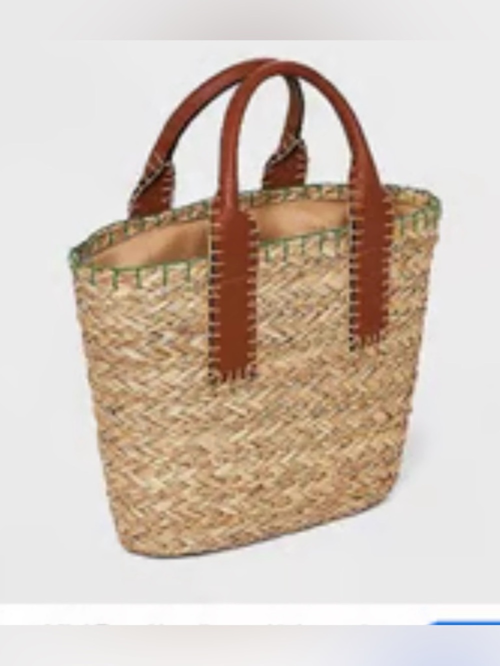 Universal Thread Natural Straw Tote with Brown Handles and Green Trim Like New ! - Picture 2 of 11